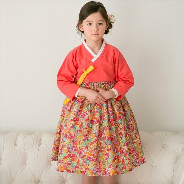现货 韩国进口童装Merrykate2018春女童民族风碎花改良韩服连衣裙