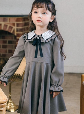 女童连衣裙韩国童装PinkBerry2022秋季宝宝花边荷叶领学院公主裙