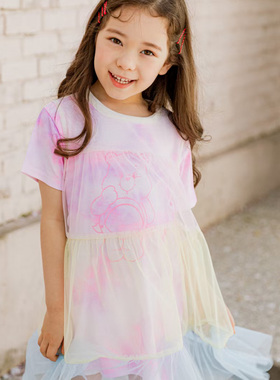 女童公主裙韩国童装PinkBerry2021夏季彩虹吊带纱裙荷叶边淑女裙