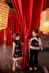 小童加绒蝴蝶丝绒连衣裙 女孩新中式 Little full女童马甲25秋冬款