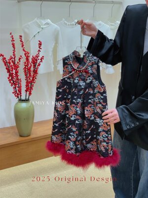 Jamiya女童新中式连衣裙25秋冬儿童小女孩中国风旗袍裙拜年服