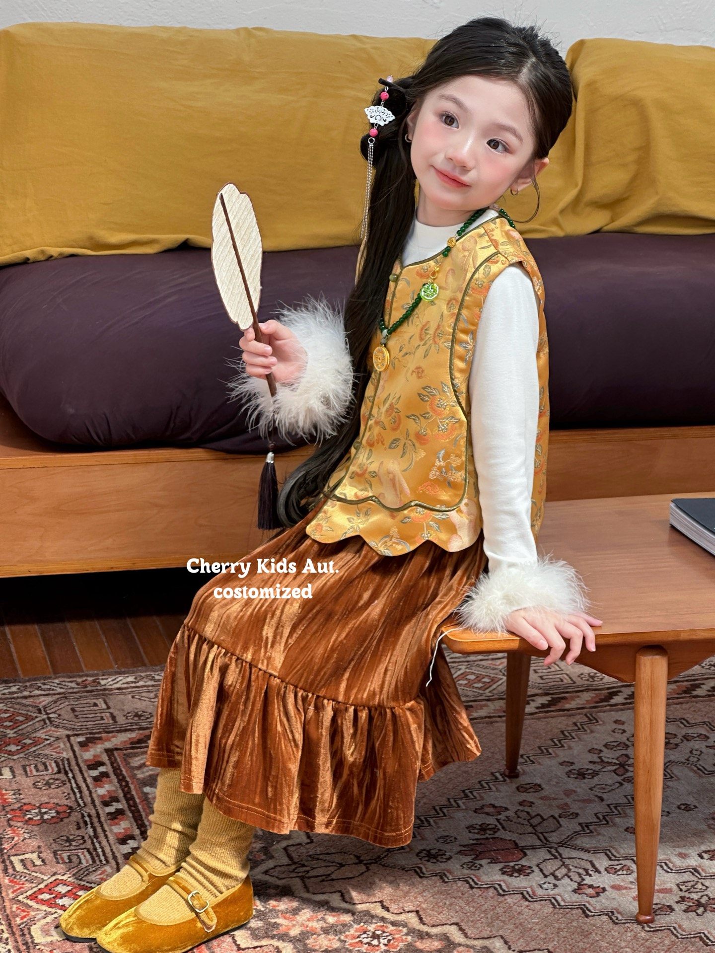 樱桃小童新中式套装2025秋冬新款儿童洋气中国风马甲半身裙套装