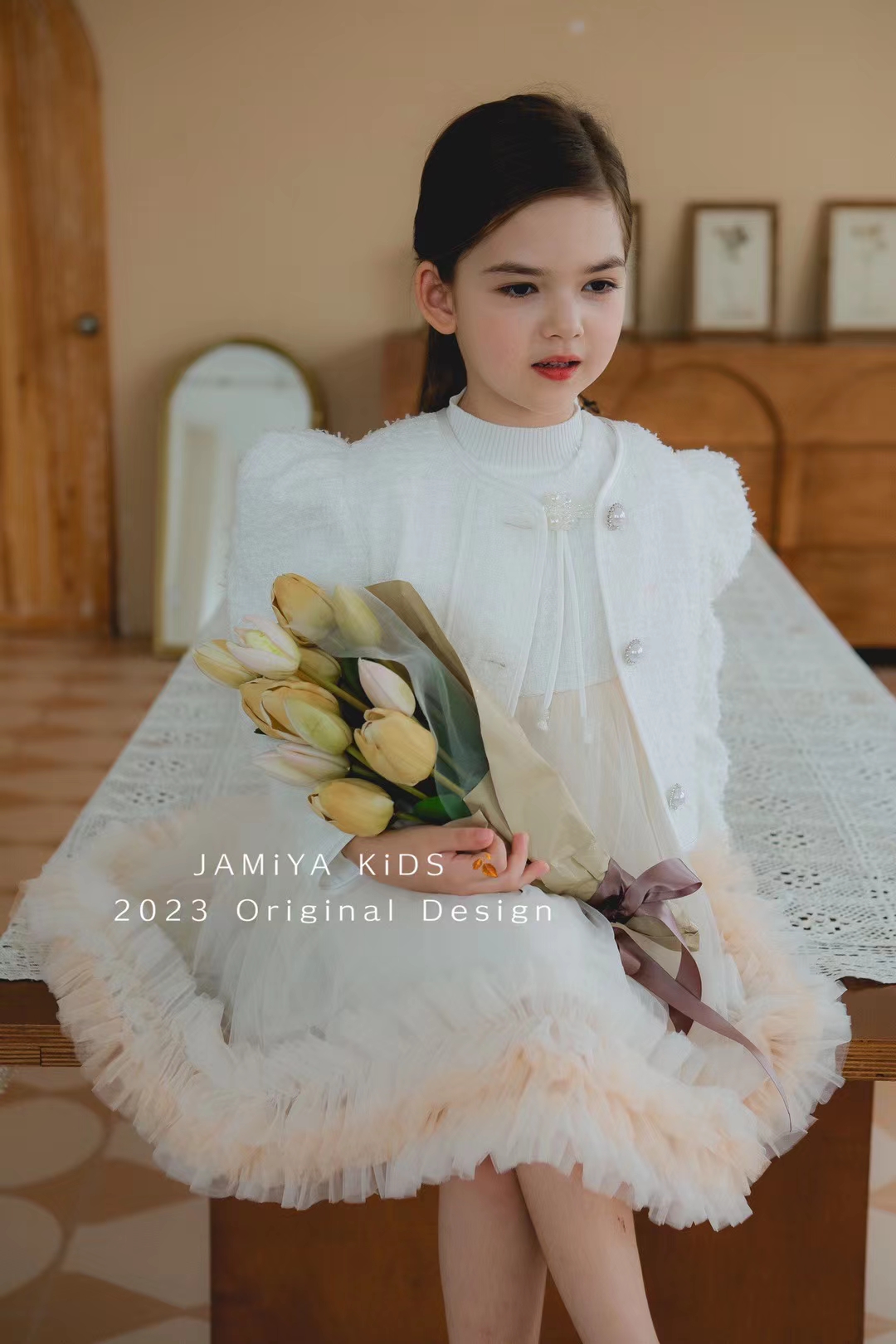 ja专柜品牌童装2024秋冬新款女童小香风套装千金小姐背心裙小外套