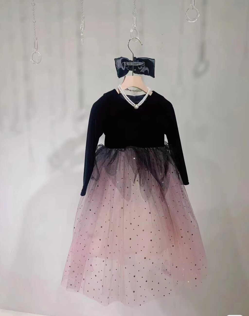 高定礼服25秋冬新款女童公主裙丝绒拼接网纱连衣裙钢琴演出服礼服