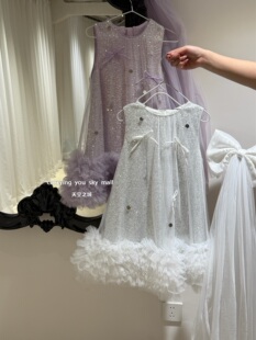 天空之城女童连衣裙26春夏儿童女孩生日礼服蝴蝶结头纱亮片公主裙