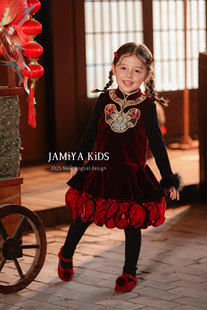 Jamiya年款女童连衣裙25秋冬儿童礼服裙新中式国风拜年服背心裙