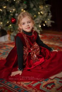 女童背心裙25秋冬新款 儿童圣诞新年重工大蝴蝶结丝绒连衣裙加绒