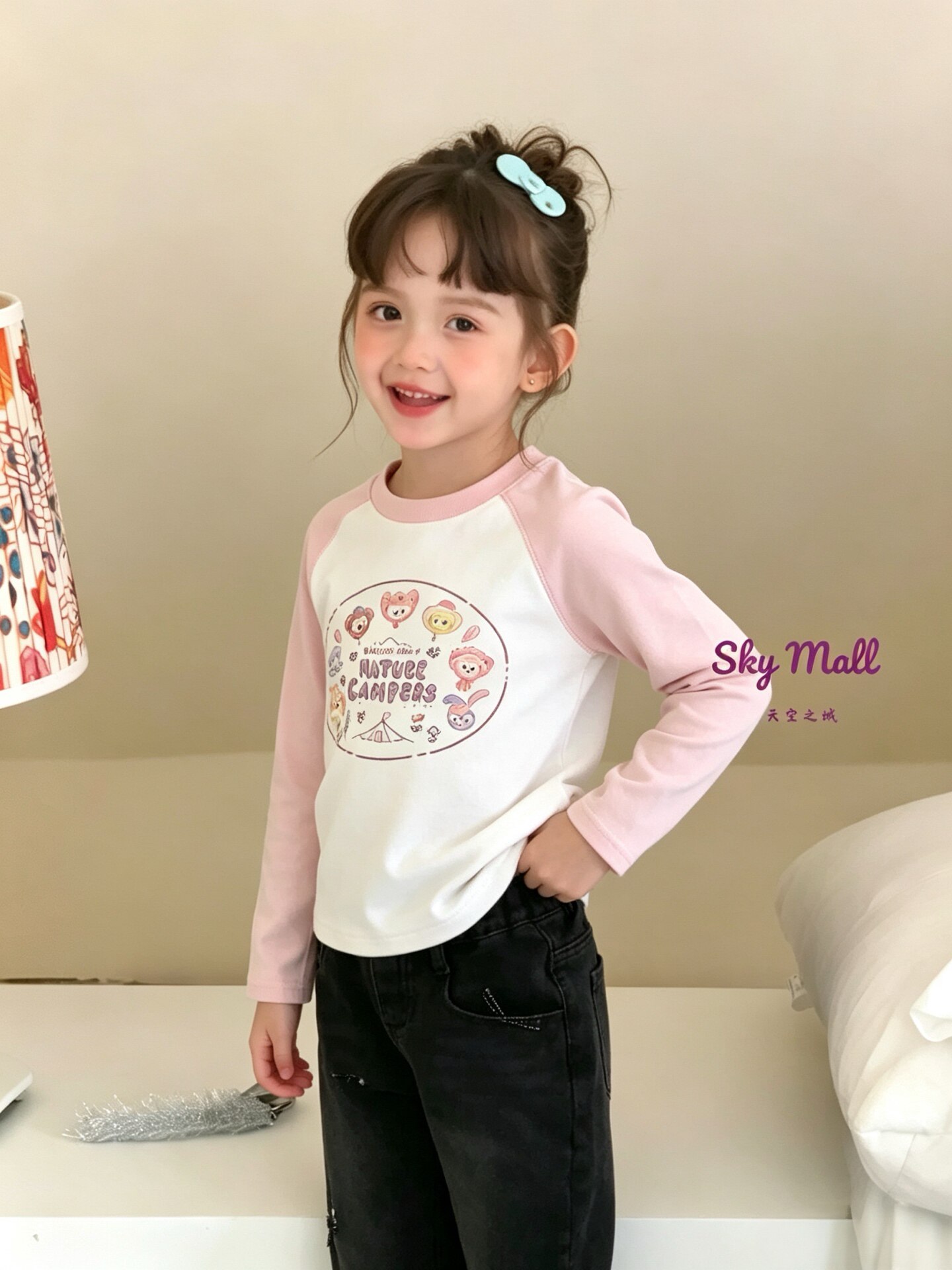 天空之城女童长袖T恤2026秋冬新款儿童洋气卡通印花打底衫上衣