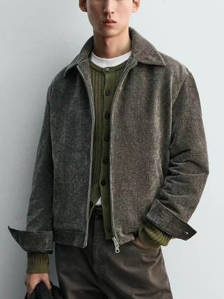 ZA2025冬季新品 男装 宽松复古灯芯绒棉服夹克外套 7380720 502