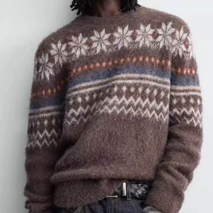 ZA2025冬季新品男装宽松几何图案质感提花针织衫毛衣 4938323 700