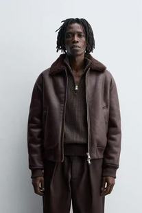 0155160 ZA2025冬季 宽松双面皮革效果夹克外套 男装 681 新品