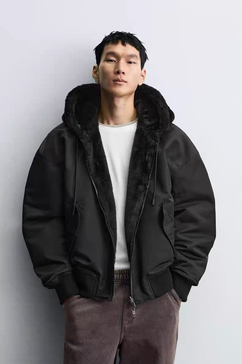 ZA2025秋冬新品男装 两面穿飞行员拉链连帽夹克外套棉服 0993301