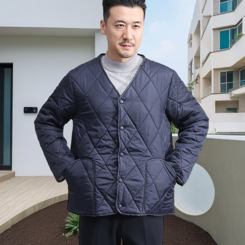 加厚加绒棉袄外套爸爸V领