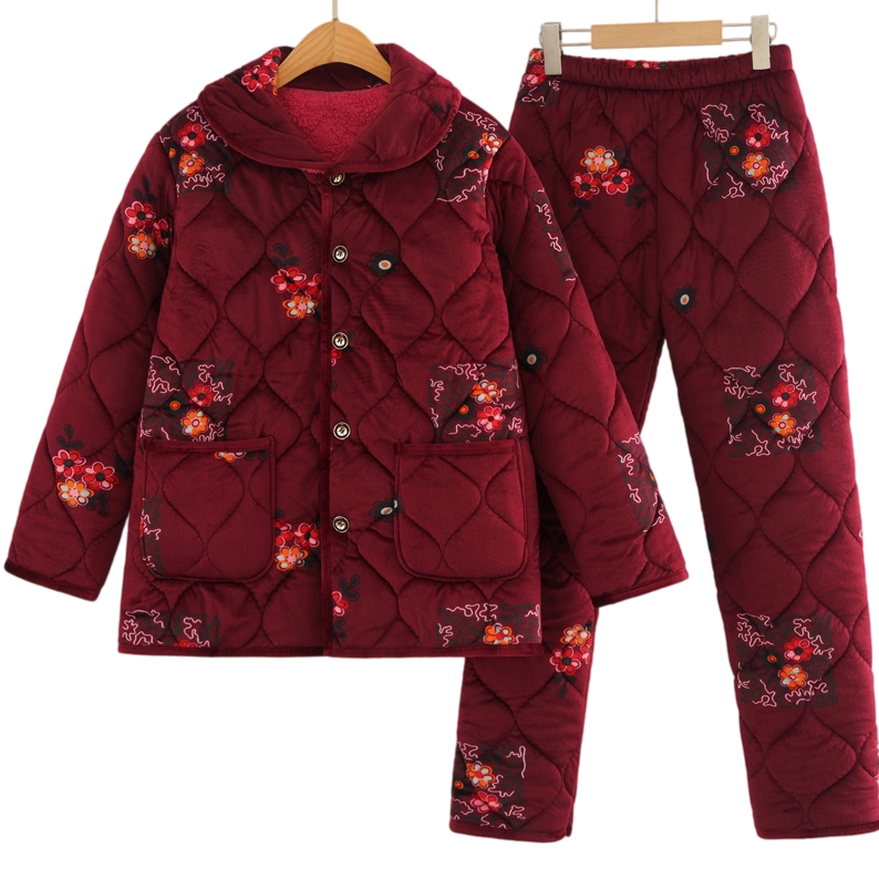 加厚奶奶棉服睡衣套装居家外穿