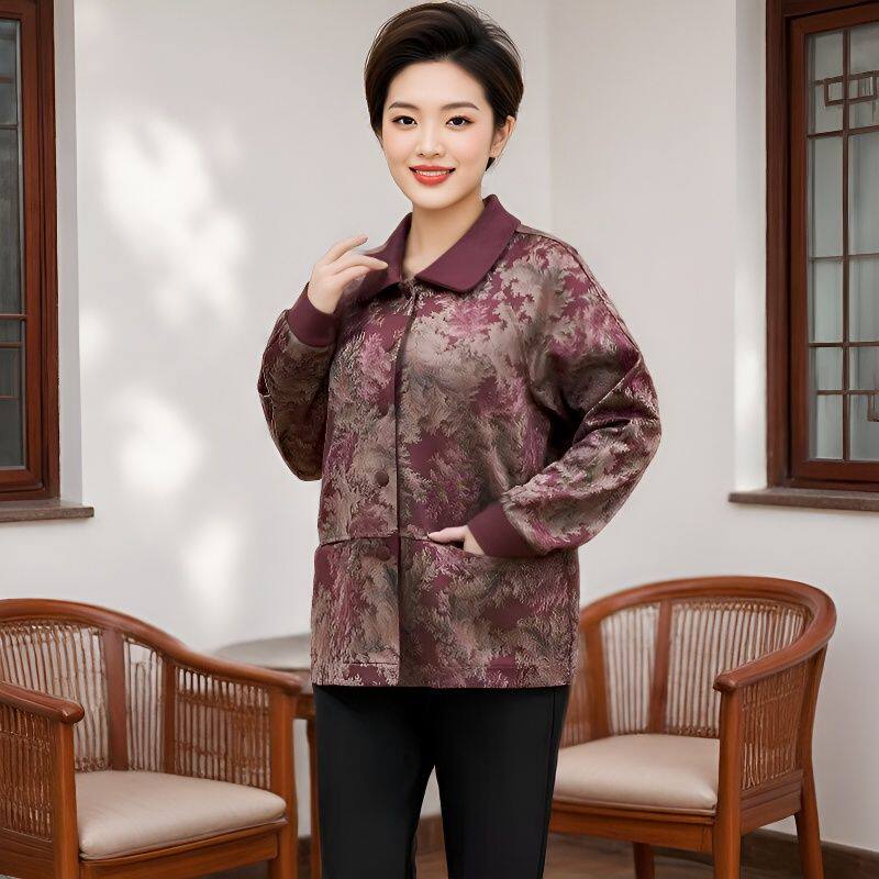 奶奶春秋翻领薄款单排扣装妈妈外套60-70-80岁中老年女装老年大衣