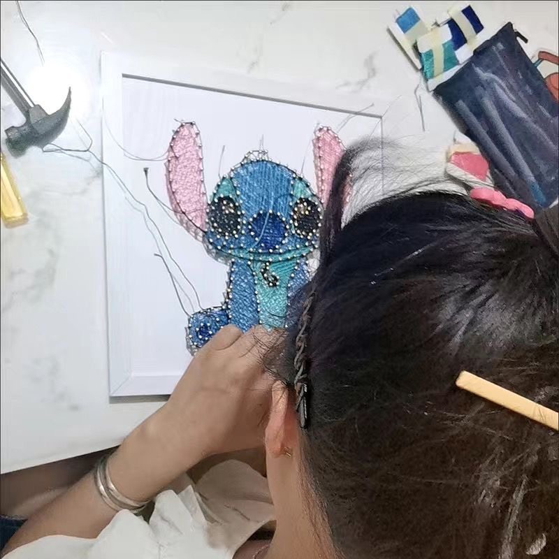 史迪仔钉子绕线画diy手工制作