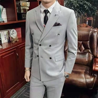Mùa thu 2019 nam phù hợp với áo cưới chú rể ba mảnh Slim phiên bản Hàn Quốc của bộ đồ đầy đủ lót lanh phù hợp - Suit phù hợp quần tây nam