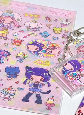 38包u王见货微笑商店Hello Smile鸟鸟一合作天使兔和恶魔小猫贴纸