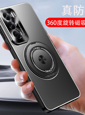 哥伦巴斯适用opporeno12手机壳新款男款磁吸带支架旋转金属外壳opporeno12pro黑色0pp0reno12防摔opporeno11