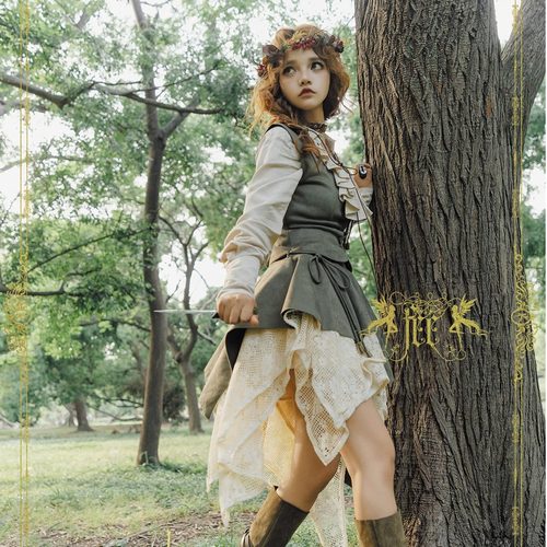 西幻lolita不规则半裙皮裤马甲