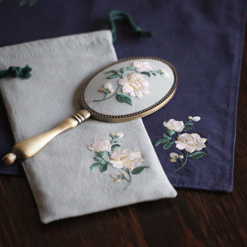 茉莉花刺绣手工材料包手帕小镜子