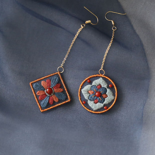 花寄 双面刺绣diy材料包925银耳环原创敦煌耳夹文艺气质闺蜜礼物