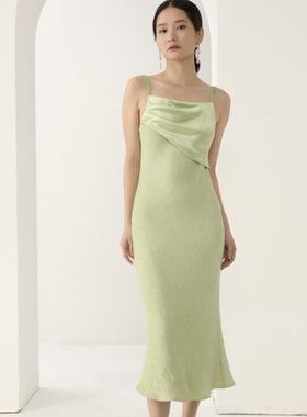 APSH懿千金夏季原创水晶肩带进口三醋酸拼接肌理吊带裙女长款三色