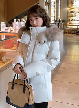 连帽大毛领羽绒服女白鸭绒保暖厚外套小个子修身显瘦常规款