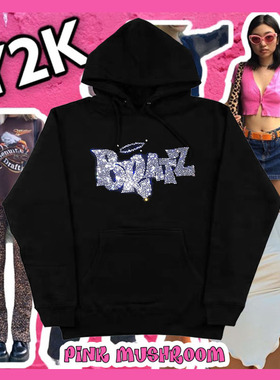 粉红蘑菇 bratz烫钻卫衣欧美原宿风卡通Y2K辣妹宽松bf风连帽