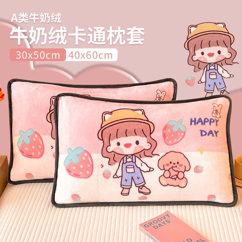 A类儿童牛奶绒枕套加枕芯30x50加绒枕头套冬季40x60女枕芯内胆套2