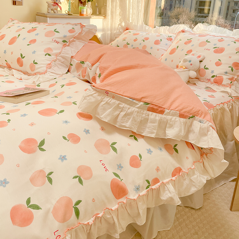 公主风纯棉床上四件套100全棉被套D床裙款春秋少女心床品床单被套