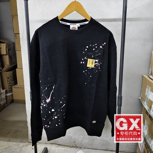 Dickies 圆领黑色漆染印花宽松休闲运动卫衣DK011053BLK1 男款