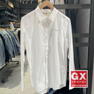 正品Levis李维斯2024年白色时尚休闲刺绣 男士长袖衬衫0017Y-0000