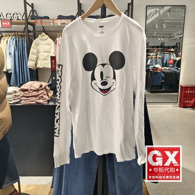 专柜正品Levis李维斯白男女同款米奇合作款 长袖T恤36015-0014