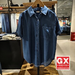 正品Levis李维斯2026年夏女士简约休闲牛仔短袖衬衫001SJ-0038