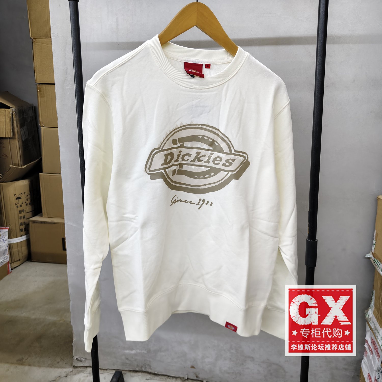Dickies米白色经典LOGO宽松印花毛圈布内里圆领卫衣DK0A87E8C481