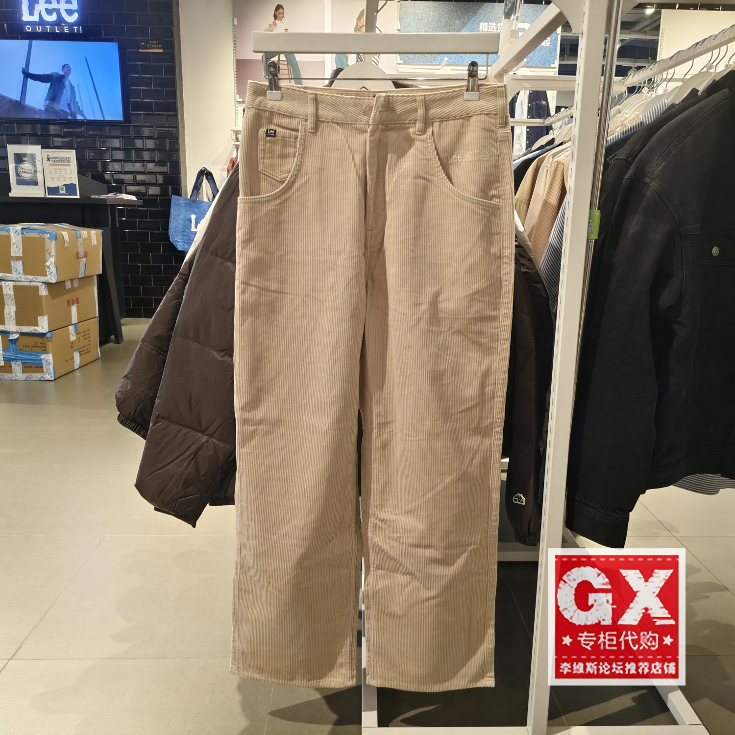 Lee国内专柜正品卡其女士宽松直筒休闲裤LWB003982200061-97W000