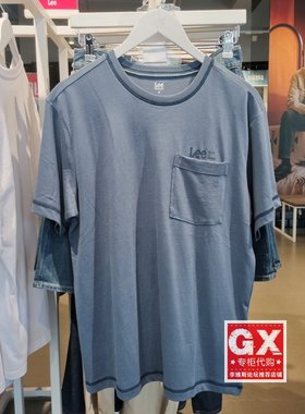 专柜正品Lee2022年夏男蓝色口袋短袖T恤LMT0016113RX00F-A00563