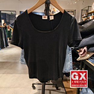 T恤003SU 休闲女士黑色U领短袖 0000 levis李维斯2025夏时尚 正品