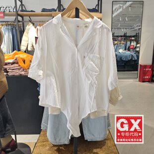 正品Levis李维斯 女经典时尚休闲简约白色中袖衬衫衬衣68983-0002