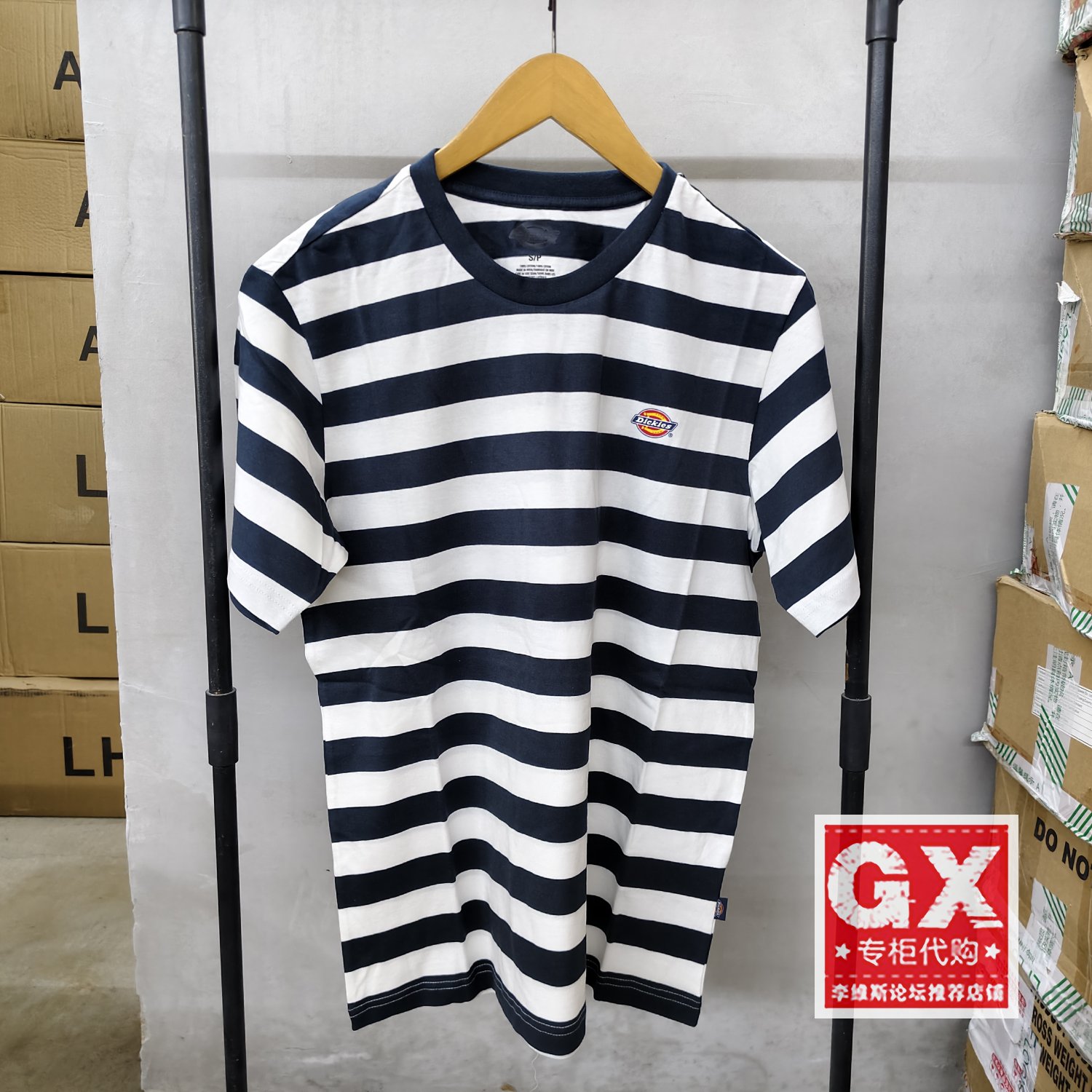 Dickies夏季男士海军蓝条纹时尚宽松纯棉短袖T恤DK012957AF01
