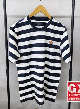 Dickies夏季男士海军蓝条纹时尚宽松纯棉短袖T恤DK012957AF01