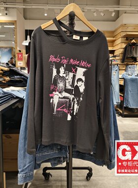 正品Levis李维斯2025年白色纯棉露肩款印花女士长袖T恤002YM-0000