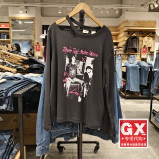 T恤002YM 印花女士长袖 0000 Levis李维斯2025年白色纯棉露肩款 正品