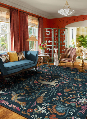 楼兰美惠 法式蓝色独角兽中古地毯客厅衣帽间防水零甲醛波斯风格