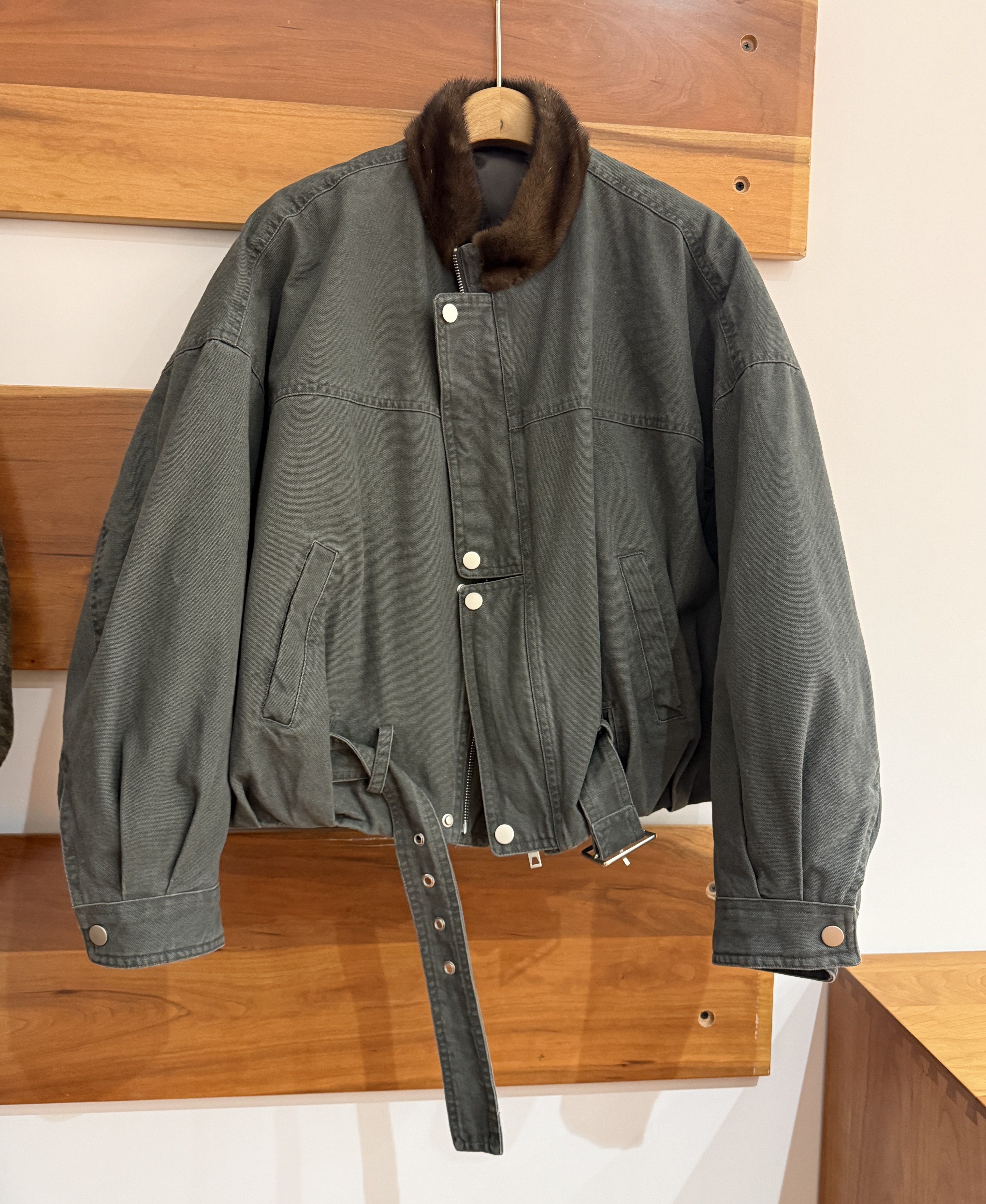 复古水洗牛仔鹅绒服水貂毛领派克服帅气保暖加厚牛仔外套