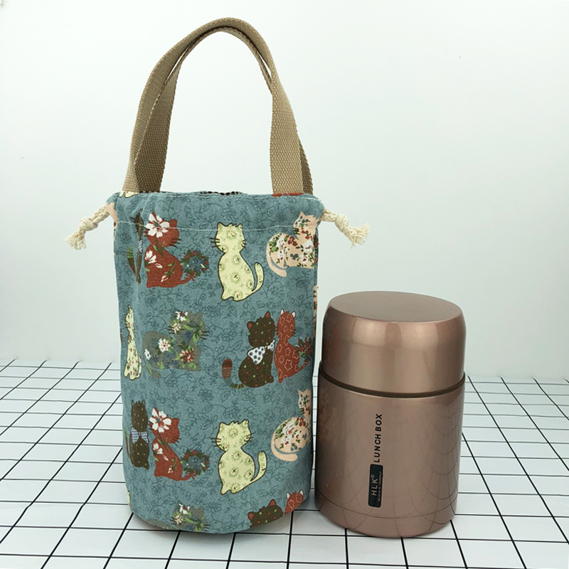 日式圆形饭盒袋子便携帆布焖烧壶