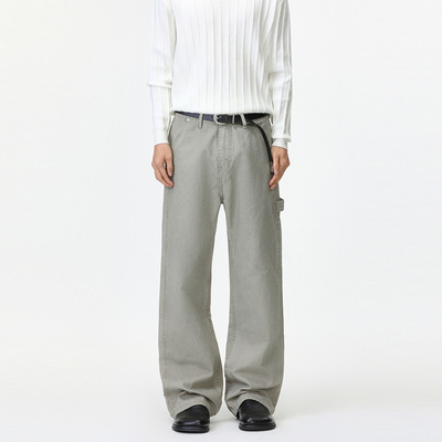 MTLCLOTHES男装美式复古100棉工装牛仔裤宽松直筒休闲阔腿百搭潮