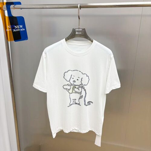 男装夏季线条卡通小狗时尚短袖休闲舒适宽松圆领黑白T恤B1CNG2165