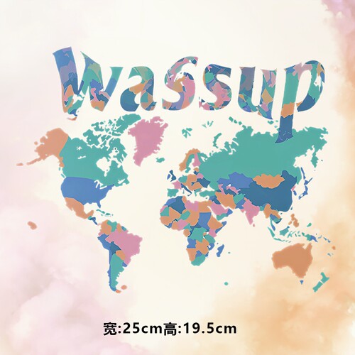 潮牌WASSUP彩色世界地图图案烫画贴时尚印花衣服热转印白墨贴纸